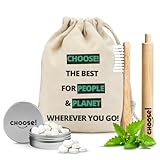 CHOOSE Travel Kit - Zahnputztabletten, Bambus Zahnbürste & Reisdose | Zahnpasta Tabletten | Reisezahnbürste | Travel Tin | Vegane | Nachhaltige Geschenke