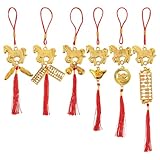 BESPORTBLE 6 Stück Glücksbringer für das Jahr des Pferdes 2026 – Festliche Pferdeanhänger mit Quaste zum Chinesischen Neujahr – Feng-Shui-Ornamente für Glücksbeutel zum Frühlingsfest, die das