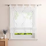 Heichkell Raffrollo mit Schlaufen Voile Tranparent Vorhang Bestickt Modern Raffgardine für Küche Wohnzimmer Schlafzimmer Grau BxH 120x140cm