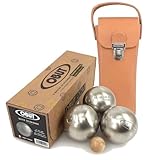 Ludomax Premium Boule Set Obut Salamandre INOX Kugeln und Tasche aus Vollrindleder