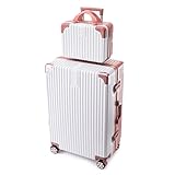 ZHANGshouf Koffer, großes Gepäck, 4 Rollen, leicht, reißverschluss, Hartschale, leicht, 2-teilig, rot, 50,8 cm, Weiß + Rosa, 20in