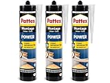 Pattex Montagekleber Power, Baukleber mit starker Anfangshaftung, Kraftkleber für saugende Materialien, Kleber für innen & außen, 3 x 370g