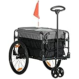HOMCOM Fahrradanhänger Lastenanhänger mit Kupplung Bremse,Transportwagen bis 40 kg belastbar, Transportanhänger Anhänger für Fahrrad Handwagen 130 x 64 x 64/103cm
