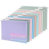 Hängemappen, dekorative Hängemappe, Briefgröße mit 1/5-geschnittener verstellbarer Lasche, langlebig, 10 Farben, sortiert, für Aktenschrank, Schublade, Schreibtisch, Büro, Zuhause, 30 Stück