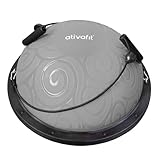 Ativafit 60 * 18cm bis 300KG Yoga Balance Trainer Ball, Balancetrainer Gymnastikball Halbkugel mit Expander & Pumpe, Rutschfest Yoga Gymnastik Ball Yoga für Krafttraining Gleichgewichtstraining Grau