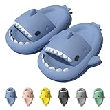 IDEINER Hai Hausschuhe für Damen Herren Cloud Shark Slides Slippers Weich Rutschfest Badeschuhe Sommer Süß Haifisch Strand Sandalen Open Toe Niedliche Fisch Pantoletten Unisex Blau Gr. EU 46/47