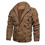 Generisch Braut Winter Mantel Herren Winter Kapuzen-Jacke große Outdoor-Mulitaschen Fit-Snap-Jacke Outdoor-Warmer weicher Mantel Kurz Herren Frühling (Khaki, XL)