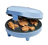 Bestron Waffeleisen für Mini-Dino-Cookie's, Mini-Cookie-Maker in Dinosaurier-Motiven, Waffeleisen für Mini-Waffel-Kekse, mit Backampel & Antihaftbeschichtung, 700 Watt, Farbe: Babyblau