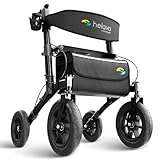 Helavo Outdoor-Rollator mit Luftbereifung - Faltbarer Rollator mit Sitz & Lehne für Draußen - Komfortable & stoßdämpfende 12'/10' große Räder - Gehhilfe für Waldwege, Gras & Strand