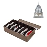 Platzsparende Schuhaufbewahrungsboxen aus Stoff, faltbar, 60 x 33 x 14 cm, für 6 Paar, mit verstärkten Griffen, Braun, 2 Stück