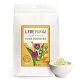 Lebepur BIO 3K Protein Pulver vegan 1kg - NEUTRAL - SOJAFREI - 80% Eiweiß aus Erbsenprotein, Reisprotein und Hanfprotein - ohne Zusatzstoffe, Zucker - laborgeprüft, glutenfrei