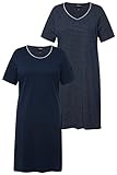 Ulla Popken Damen 2pcs, Bigshirts, Simple and dots Nachthemd, Nachtblau, 50-52