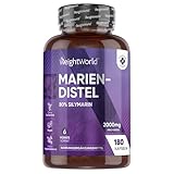 Mariendistel Kapseln - 2000mg Pulver - Mit 80% Silymarin - 180 Stück für 6 Monate Vorrat - Vegan & Frei von Magnesiumstearat - WeightWorld