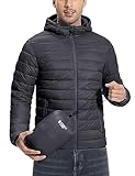 Herren Leichte Steppjacke Daunenjacken-Optik Übergangsjacke Outdoor Winterjacke mit 6 Taschen Schwarz L