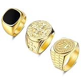 Adramata Wide Siegelring Edelstahl Ringe Herren Männer Bevorzugte Mode Emaille Religiöses Kreuz Krone Geschnitzter Ring Goldfarbener Vintage Hip Hop Rock Viking Ringe Verlobungsfreundschaftsring