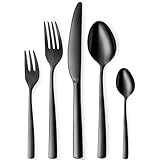 Targzier Schwarz Besteck Set 6 Personen, 30-teilig Edelstahl Besteck Schwarz, Schwarzes Besteck Set mit Messer Gabel Löffel, Hochwertiges Edelstahlbesteck, Spülmaschinenfest.