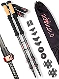 Rothwild Wanderstöcke, Modell Steinbock, Trekkingstöcke aus Carbon mit Kork-Griff, für Damen und Herren, Länge 105-135cm Schwarz