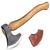 Dream Reach Beil Axt Geschmiedete kleine Camping Axt Handbeil Outdoor Survival Wikinger Axt mit Scheide Holzgriff Freizeitbeil für Bushcraft Wald Garten Männer Geschenke