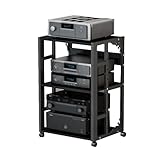 Verstellbarer Medienständer mit 3 Ebenen, mobiler Audio-Tower mit höhenverstellbaren Regalen, bodenstehendes Druckerregal für Gaming & Aufnahmeraum (schwarz)