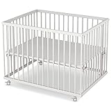 Sämann Laufstall Baby 75x100 cm | TÜV geprüft 2023 | stufenlos höhenverstellbar | Laufgitter Premium | Babybett aus Holz | Krabbelgitter Komplettset weiß