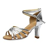 2024 Neuer Stil Mode Latein Tanzschuhe Frauen Ballsaal Tanz Sandalen Abschlussball Damen Sandalen Sandalen mit Riemen, silber, 39 EU