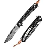 SDOKEDC Damast Taschenmesser mit Clip, Damastmesser Klappmesser Ebenholzgriff, Scharfes EDC Survival Messer für Männer, Camping Angeln Bushcraft Rettungsmesser