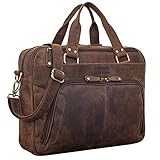 ROYALZ 'Chicago' Leder Umhängetasche Herren Laptoptasche 15,6 Zoll Messenger Bag Ledertasche groß Aktentasche Vintage Businesstasche für Männer Echtleder, Farbe:Nevada braun