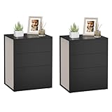 VASAGLE Nachttisch, 2er Set, Beistelltisch 3 Schubladen, Superschnelle werkzeuglose Montage, Nachtschrank, Schlafzimmer, Wohnzimmer, Toolless-Technologie, tintenschwarz-cappuccinobeige LET779B01
