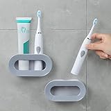 Vicloon Universal Zahnbürstenhalter,2PCS Elektrische Zahnbürstenhalter,Zahnbürstenhalter Wandmontage mit Ablaufloch,Zahnbürstenhalter Ohne Bohren,Zahnbürstenhalter für Badezimmer-Grau