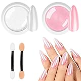 BUTBU Chrome Nail Powder, 2 Farben Pigment Für Nägel, Rosa Weiß chrome nail powder, Neon Glassy Ice Cromepulver Glitzerpuder, Meerjungfrau Pigment Perle Glitter Staub, für-Nail Art Dekoration