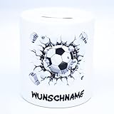 Fußball Spardose mit Namen personalisiert Fussballsparschwein Mannschaftskasse Fussballfans Geburtstag Geschenke für Jungen Mädchen Kinder Fussball Geburtstagsgeschenk Spruch Sparschwein Sparbüchse