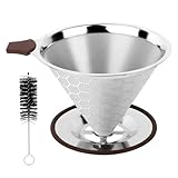 Kaffeefilter,Kaffeefilter aus Edelstahl, Wiederverwendbar Kaffee Filter Papierloser, Coffee Filter für Pour Over Kaffeebereiter, Handfilter Kaffee 3-4 Tassen mit Reinigungsbürsten, Kaffee Filter Aufs