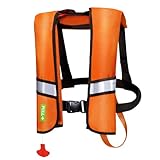 TozyBuzz Schwimmweste Erwachsene, Verstellbare Schwimmweste Aufblasbar, Schwimmjacke mit Pfeife zum Kajakfahren, Paddeln, Angeln, Sup, Zylinder Nicht im Lieferumfang enthalten (Orange)