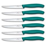 Victorinox Swiss Classic Profi Steak- und Pizzamesser-Set, 6-teilig, Tafelmesser, Wellenschliff, Scharfe Klingen, 11 cm, Robuste Kunststoffgriffe, Grün