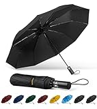 TechRise Regenschirm Taschenschirm Sturmfest Groß -10 Rippen Windsicherer Sturm Taschenschirm Schirm, automatisch kompakt mit einem Knopf Öffnen und Schließen automatisch – Schwarz