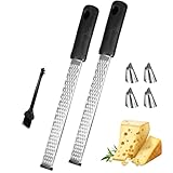 2 Stück Premium Zester Reibe mit Bürste, Universal Edelstahl Zester Reibe Kit, Multifunktional für Zitronenreibe, Knoblauch Muskatnuss Scharf Reibe, Feine Reibe mit Silikongriff für Gemüse Früchte