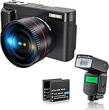 Camcorder Digitale Videokamera, 4K Ultra HD Kamera mit Flip Screen, Wifi Youtube Vlogging Kamera mit 16X Digital Zoom, Weitwinkelobjektiv Kamera Recorder mit externer Blitzlampe