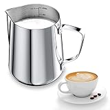 Newaner 350ml Milchkännchen zum Milchaufschäumen 304 Edelstahl, Milchkanne mit Messung Mark 12oz Barista, Milch Pitcher Cappuccino, Espresso, Latte Art, Perfekt für Kaffeeliebhabe, Silber