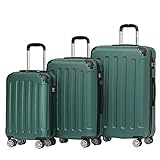 BEIBYE Hartschalen-Koffer Trolley Rollkoffer Reisekoffer Handgepäck 4 Rollen (M-L-XL-Set) (Dunkelgruen, Set)