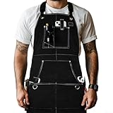 Schweiß-Arbeitsschürze, hitzebeständig und schwer entflammbar, schwer entflammbar, robuste Grillschürze, für Holzbearbeitung, Schweißen und Metallbearbeitung (schwarz)