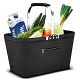 Yeabett 22L Einkaufskorb, Praktischer Klappkorb Einkaufstasche mit Gepolsterten Griffen für Reisen, Picknick, Einkaufen, Geschenke(Schwarz)