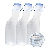 Tiga-Med 3x Urinflasche 1 Liter / 1000ml, für Männer, 3er Set, Urinflaschen aus stablilem PP-Material, Urinente mit Deckel und Graduierung