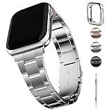 Fullmosa für Apple Watch 7 Armband 41mm series 6 SE/SE2 40mm mit Uhrengehäuse, iwatch Armband Edelstahl für apple watch series 8 Armband Damen Herren, 41mm/40mm/38mm Silber