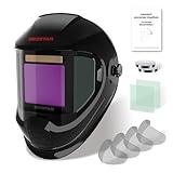 GEOSTAR Automatischer Schweißhelm Panorama-180°-Sicht 8,8 x 9,8 cm, echte Farbe, automatische Verdunkelung Schweißhelm, 4 Lichtbogen-Sensor, 4/5-8/9-13 für Tig MIG ARC