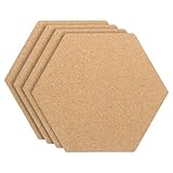 PATIKIL 9x8' 1/4' dicke Korkfliesen, 4er Pack selbstklebende sechseckige Pinnwand aus Kork für Bödenwand Zuhause Büro Klassenzimmer DIY, Holz