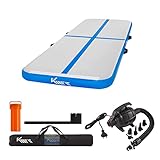 KM KM Fit Turnmatte Aufblasbar Airtrack Gymnastikmatte 5M Tumbling Matte Fitness-Matte inkl.Tragetasche, elektr.Luftpumpe&Flick-Set Yogamatte, Trainingsmatte UV-Beständig Turn- & Fitness Blau