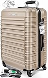 KESSER® Reisekoffer Mittlerer Hartschalen-Koffer Inkl. Kofferwaage + Gepäckanhänger | Trolley Gepäck Rollkoffer Zahlenschloss 4 Rollen ABS-Hartschale Teleskopgriff (66x45x28cm / 84 Liter Champagne)