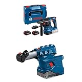 Bosch Professional 18V System Akku Bohrhammer GBH 18V-22 (mit SDS plus, inkl. 2x 4.0Ah Akku, Schnellladegerät GAL 18V-40, L-BOXX) + Absaughammer GDE 18V-12 (mit SDS plus, inkl. 2x Ringbürste)