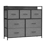 SONGMICS Kommode, Schrank, 7 Stoffschubladen mit Griffen, Metallgestell, Industrie-Design, schiefergrau-anthrazitgrau LTS523G22