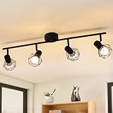 Glitzerlife Deckenstrahler 4 Flammig Deckenlampe Schwarz - Deckenspots Vintage Retro E14 Industrie Schwenkbar 350°Deckenleuchte Matt Metall Innen für Wohnzimmer Jugendzimmer Schlafzimmer Küche
